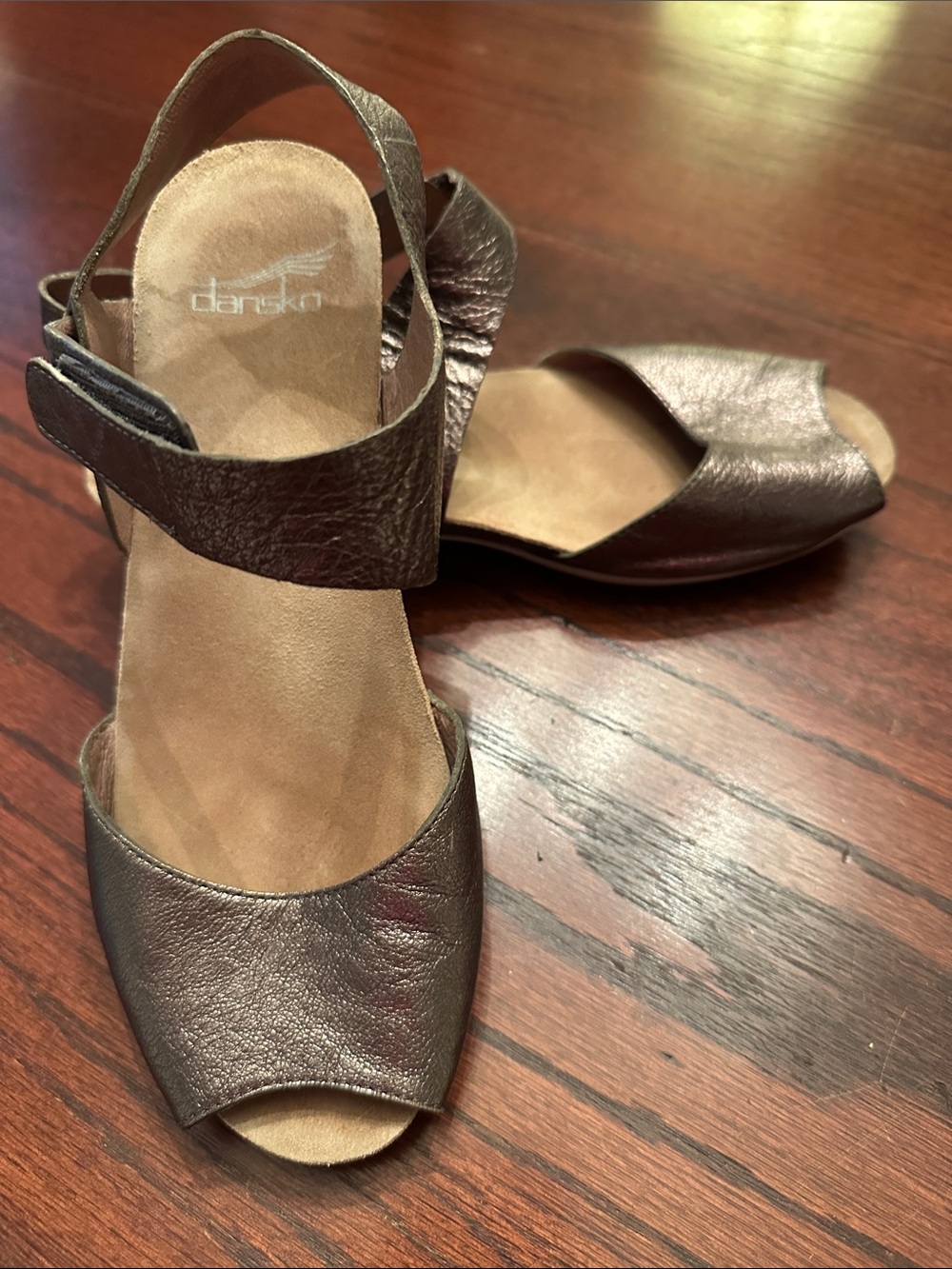 Dansko Metallic Brown Peep-Toe Slingback Sandals | 7